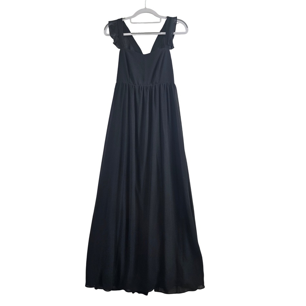 Show Me Your Mumu Maxi Dress Womens M Black Solid Flutter Sleeve Smocked Back